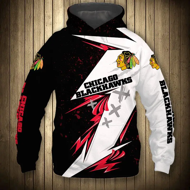

Color feather graffiti face print sweatshirt Chicago men's casual Blackhawks hoodie