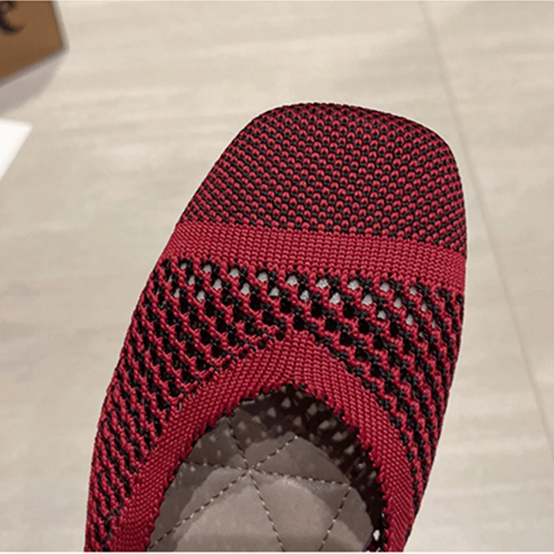 All-match Knitted Breathable One Pedal Shallow Mouth Shoes Flats Soft Surface Shoes Comfortable Women's Loafers Zapatillas Mujer