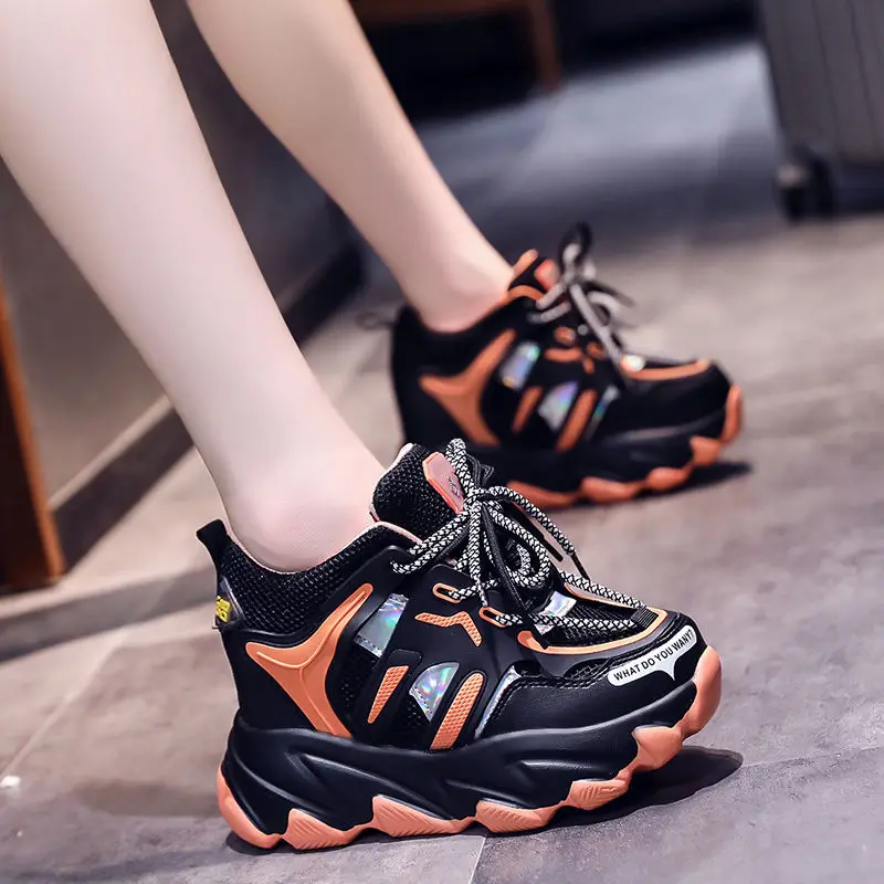 

High Platform Women Sneakers Lace UpThick Sole Casual Dad Shoes Walking Chunky Sneakers Woman Leather Sports Shoes