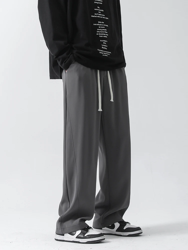 Mu Shibao Drape Straight Pants Men's 2024 New Autumn Loose Wide-Leg Sports Hip-hop Ice Silk Casual