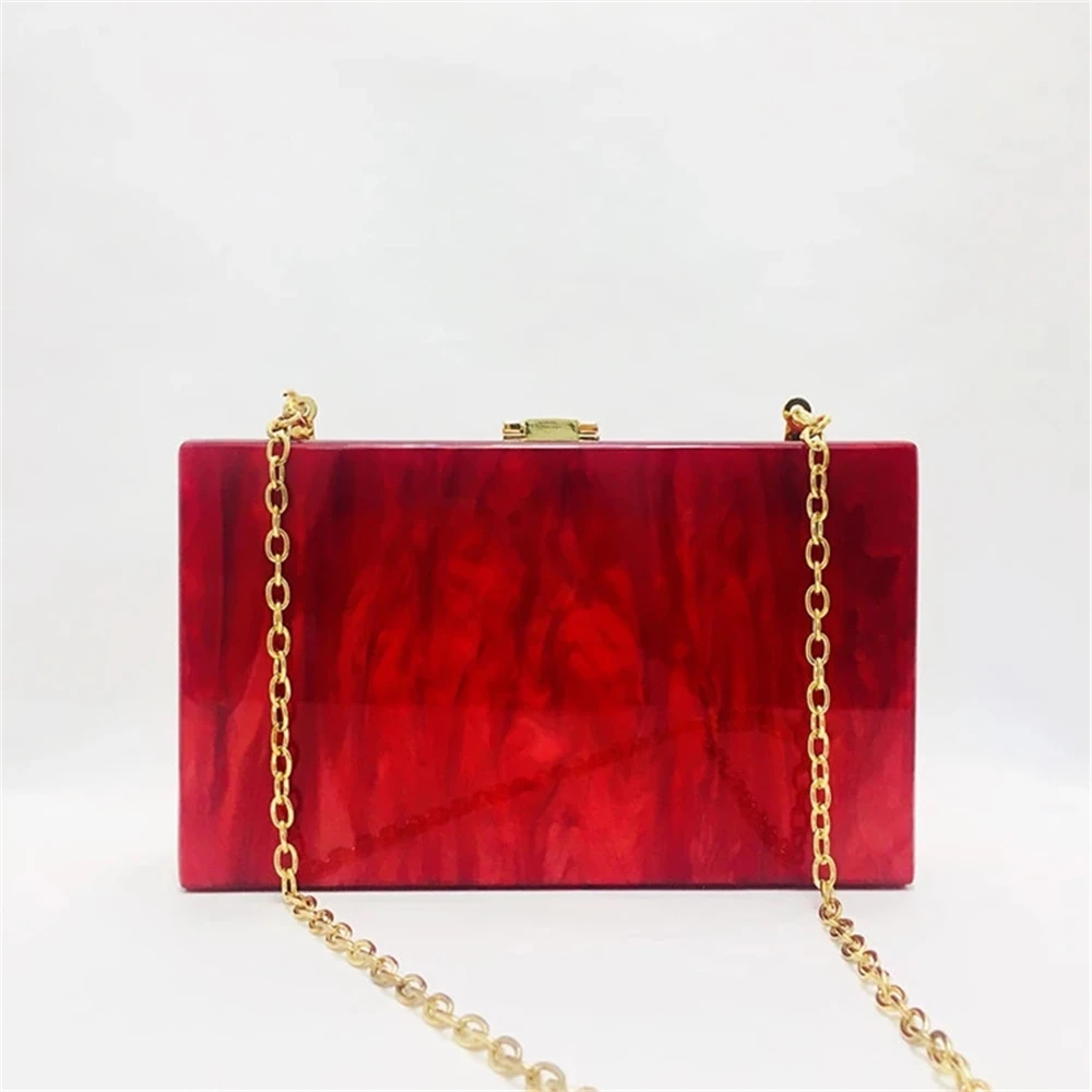 

Evening Clutch Bag For Women Red Marble Acrylic Hard Box Handbag Chain Crossbody Purse Wedding Dressed Party 2023 Brand Wallet