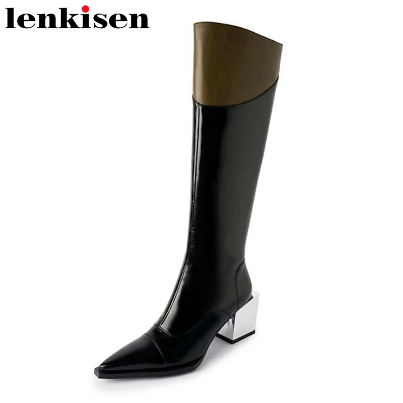 

Lenkisen ботинки для верховой езды из коровьей кожи с острым носком на толстом высоком каблуке смешанные цвета для зрелых вечервечерние вечери...