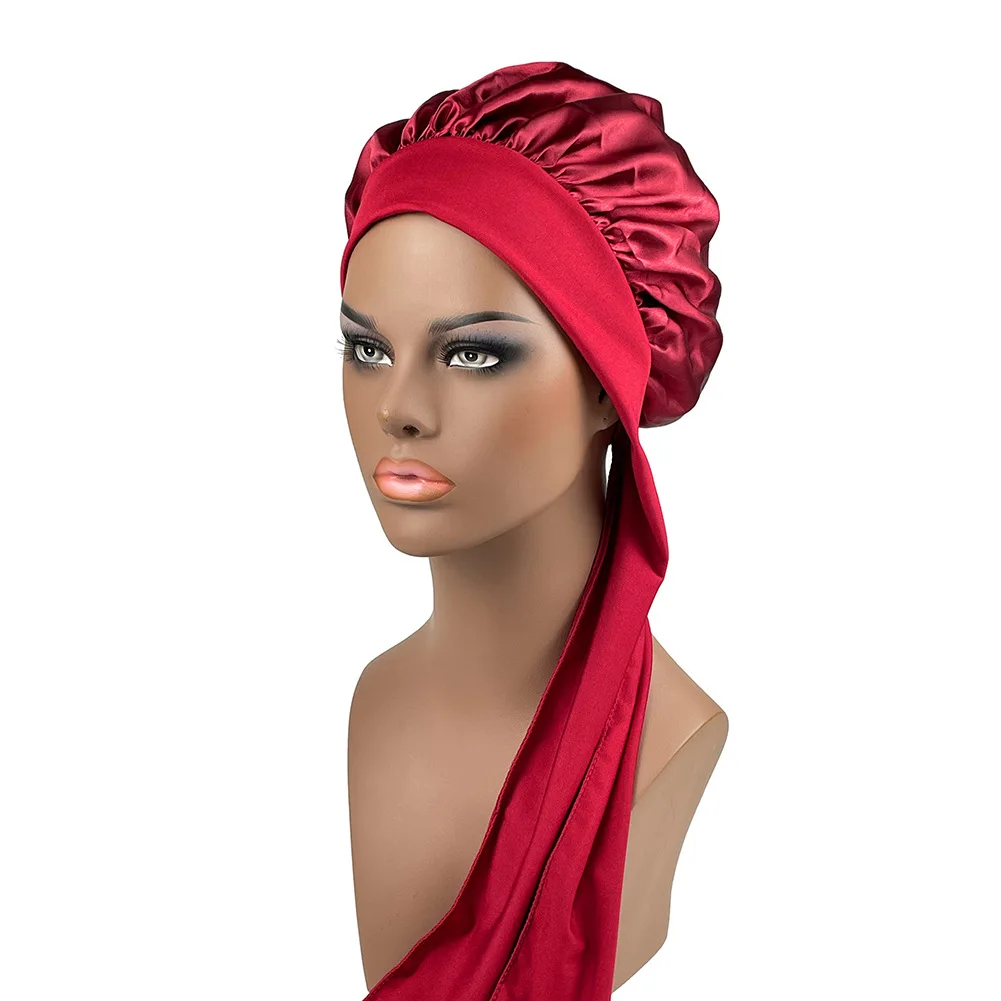 

C145 Piece Girls Women Polyester High Elastic Night Sleeping Shower Cap Hair Bonnet Hat Head Cover Satin Turban