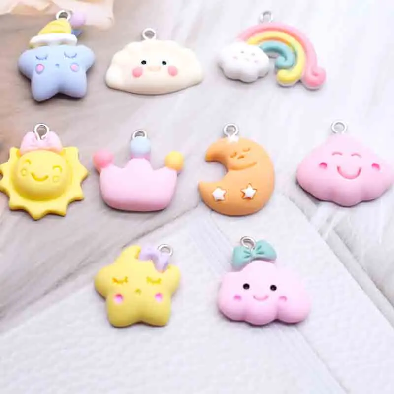 

10pcs Rainbow Heart Sun Star Moon Resin Flatback Charms For Pendant DIY Earrings Necklace Anime Decor Home Accessories Crafts