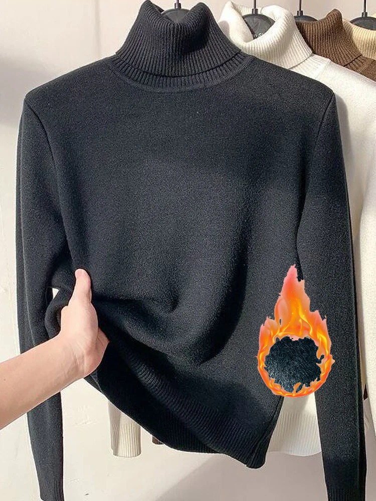 

Женский Теплый свитер с высоким воротником VISNXGI, зимний утепленный пуловер с флисовой подкладкой на осень и зиму