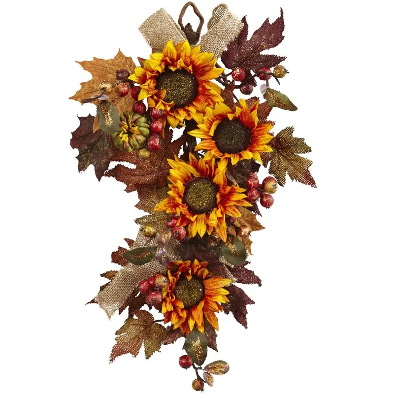 

24in. Sunflower and Berry Teardrop, Artificial Flower, Yellow