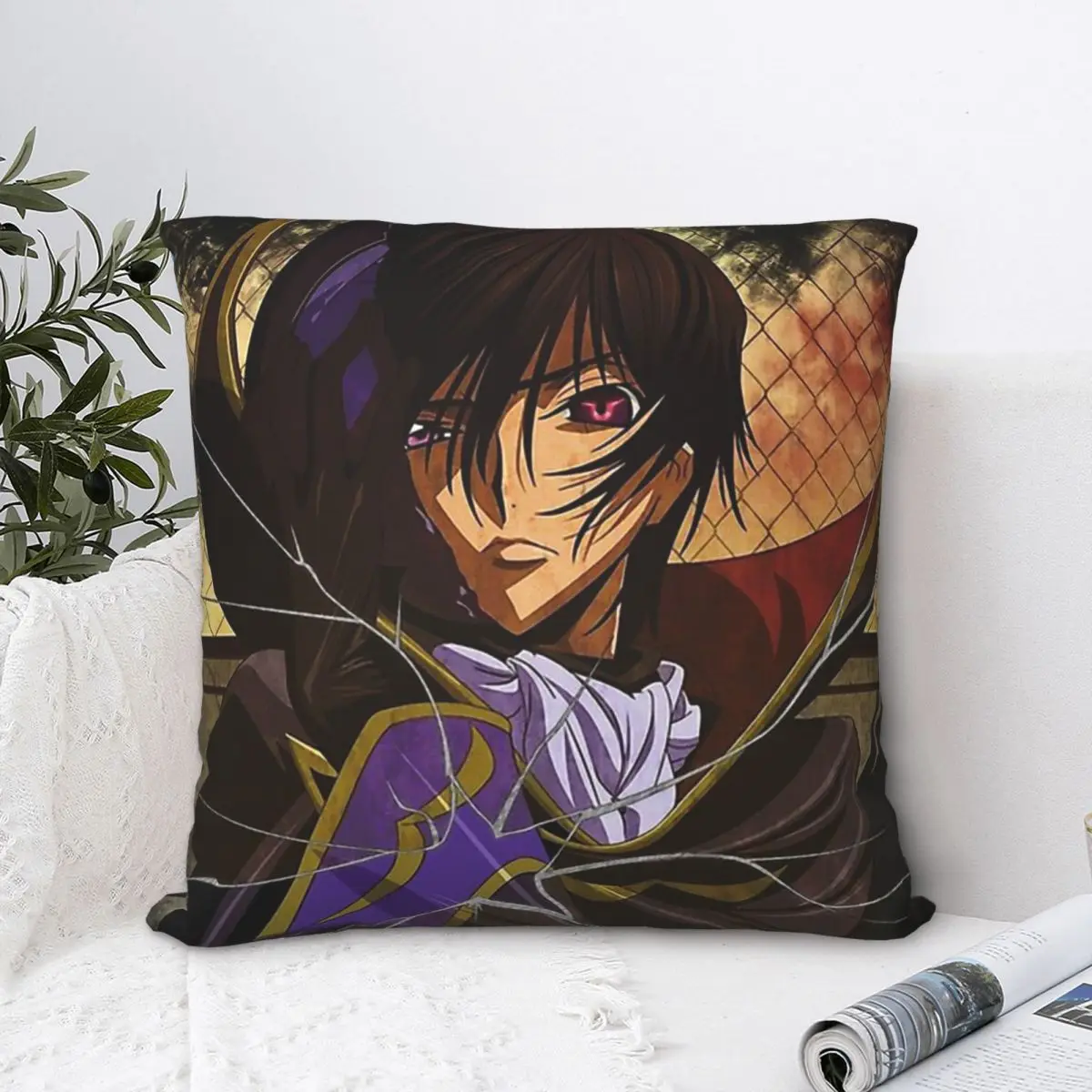 

Eelouch Highest Print Quality Throw Pillow Case Code Geass Japanese Mecha Anime Backpack Cojines Covers DIY Printed Reusable