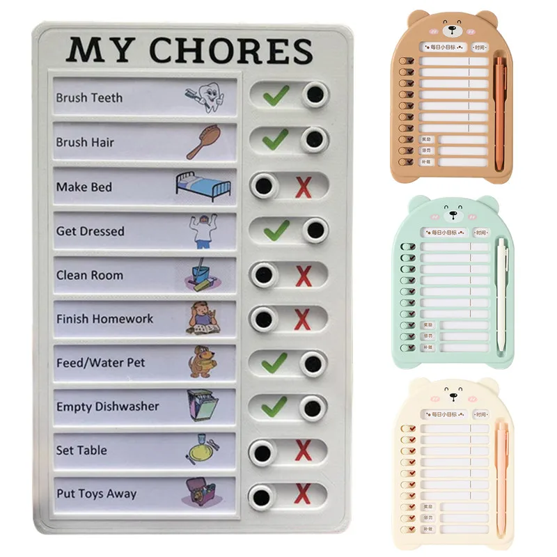 Reusable Chore Chart Planning Board Portable Memo Checklist Board for Kids Detachable Plastic Daily Task Schedule Reminder Chart