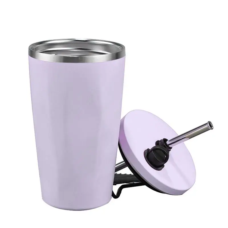 

600ml Stainless Steel Vacuum Insulated Tumbler Set Double Wall Travel Mug Coffee Cup With Metal Straws Splash-Proof Lids