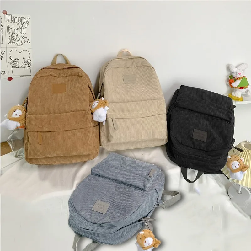 

2022 New Cute Corduroy Women Backpack Kawaii Girl School Bags Fluffy Casual Ladies Backpacks Solid Color Female Mochila Escolar