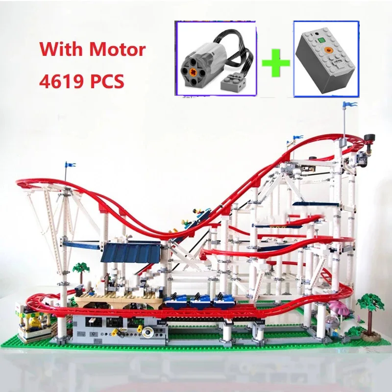 

In Stock With Motor Set Big Roller Coaster Model Fairground Building Blocks Bricks Children Birthday Christmas Gift Toy Compatib
