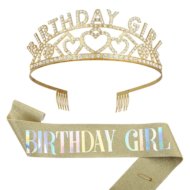 

Europe and America's New BIRTHDAY GIRL Diamond Crown Etiquette Belt Party Headband Hair Accessories Gift