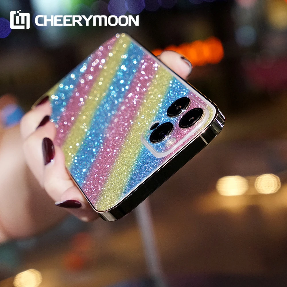 Dropshipping Hot Glitter Bling Front+Back Stickers For iPhone 14 13 12 11 Pro Max iPhone13 Plus X XR XS MAX 12 Mini Body Film