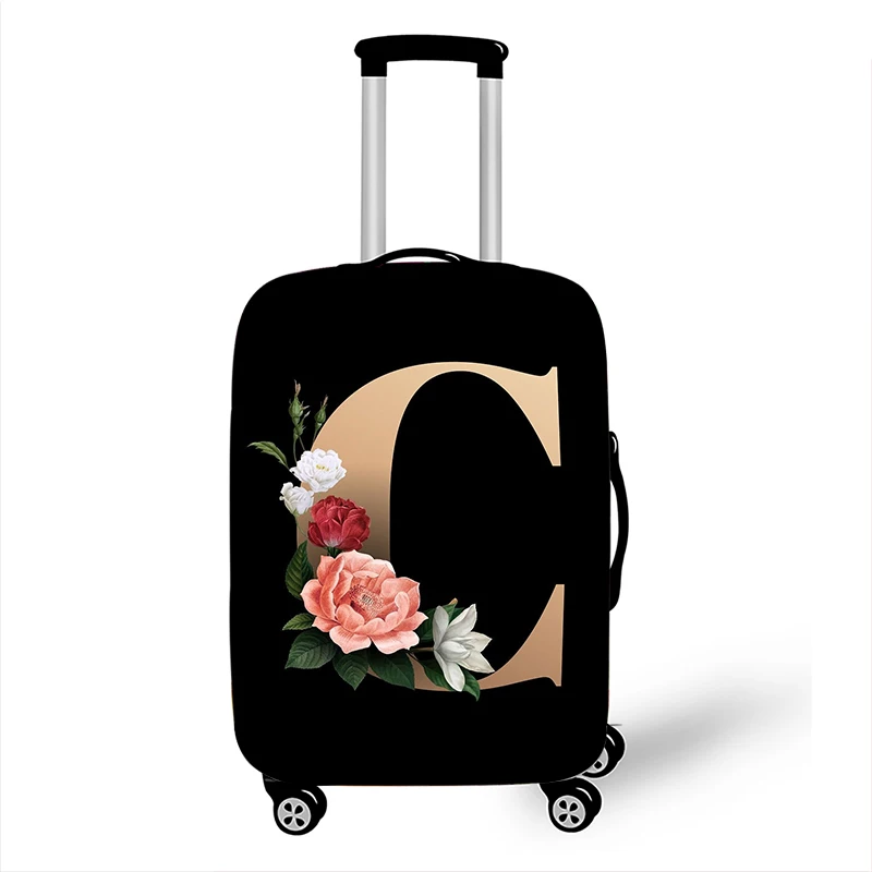 26 Initials Flower Fabric Luggage Dust Cover 18-32 Inch A-Z Letter Trolley Suitcase Protective Cover Elastic Travel Case Cover
