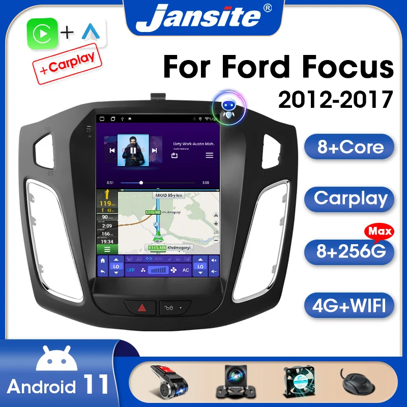 

Jansite For Ford Focus 3 Mk3 2012-2017 2 Din Android 11 Car Radio Multimedia Player Video 8G+256G Carplay Stereo IPS Screen RDS