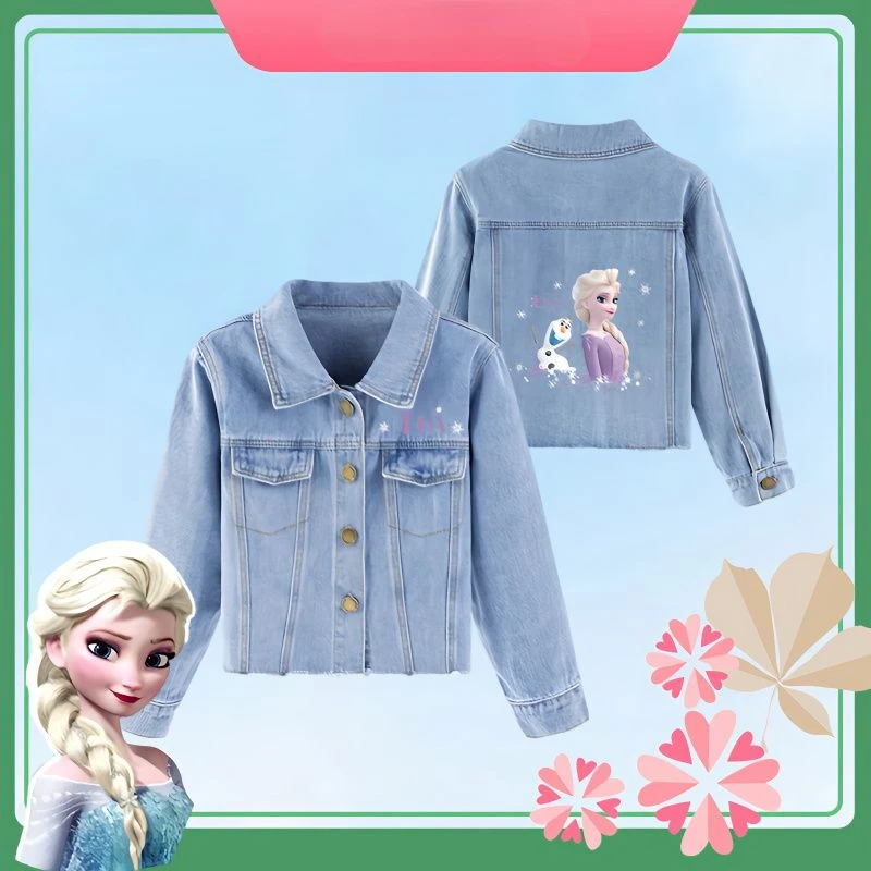 

Frozen Girls Spring and Autumn New Comfort Denim Jacket Cartoon Cute Princess Elsa Children's Fashion Casual Short Top Gift