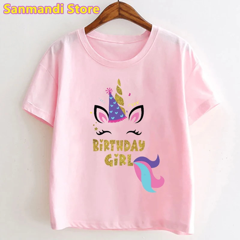 New Golden Unicorn Graphic Print Tshirt for Girls Cute Kids Clothes 3th/4th/5th/6th/7th/8th/9th Birthday Gift T Shirt  Shirt