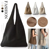 2022 New Trend Women's Bag Crochet Handbag Retro Knitted Braid Solid Color Hollow Black Yellow Top-handle Tote Bag Shopper