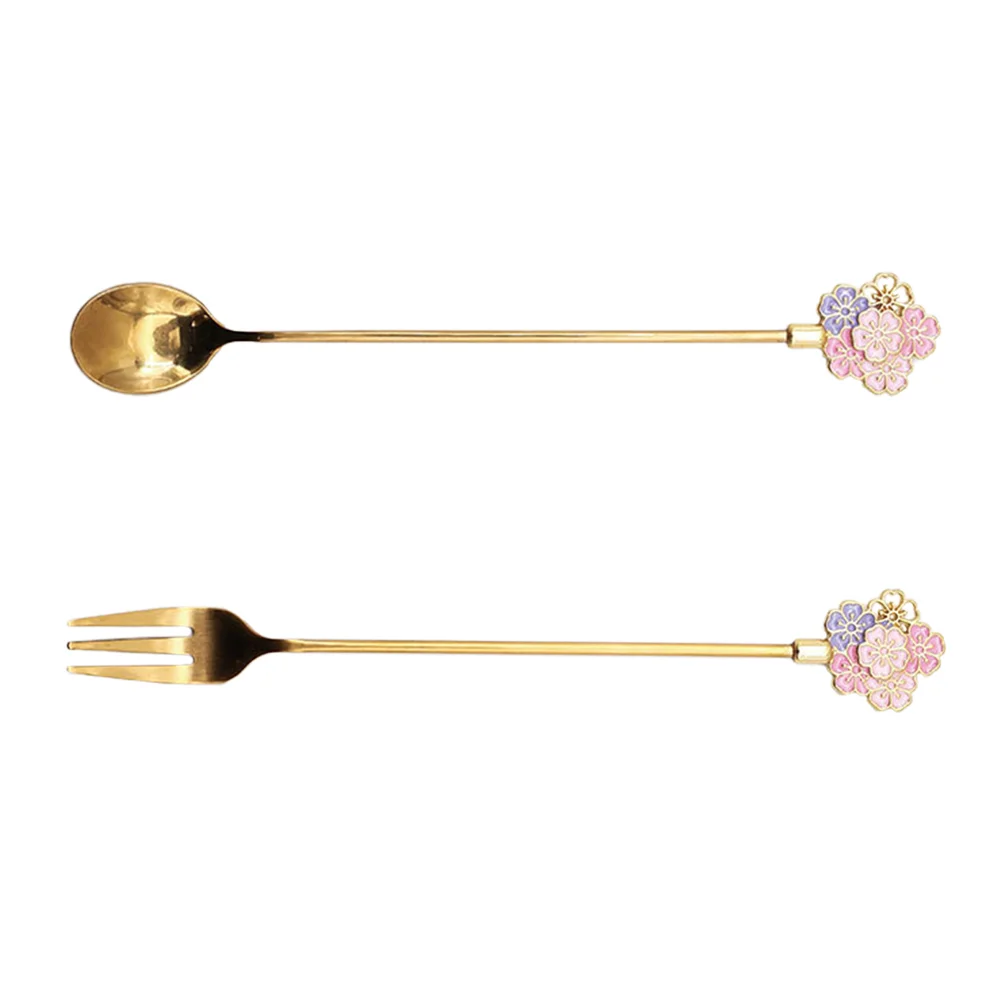 

2 Pcs Dinner Forks Espresso Spoon Fruit Forks Flower Forks Stainless Steel Spoon Cherry Blossom Spoon Salad Fork Tableware