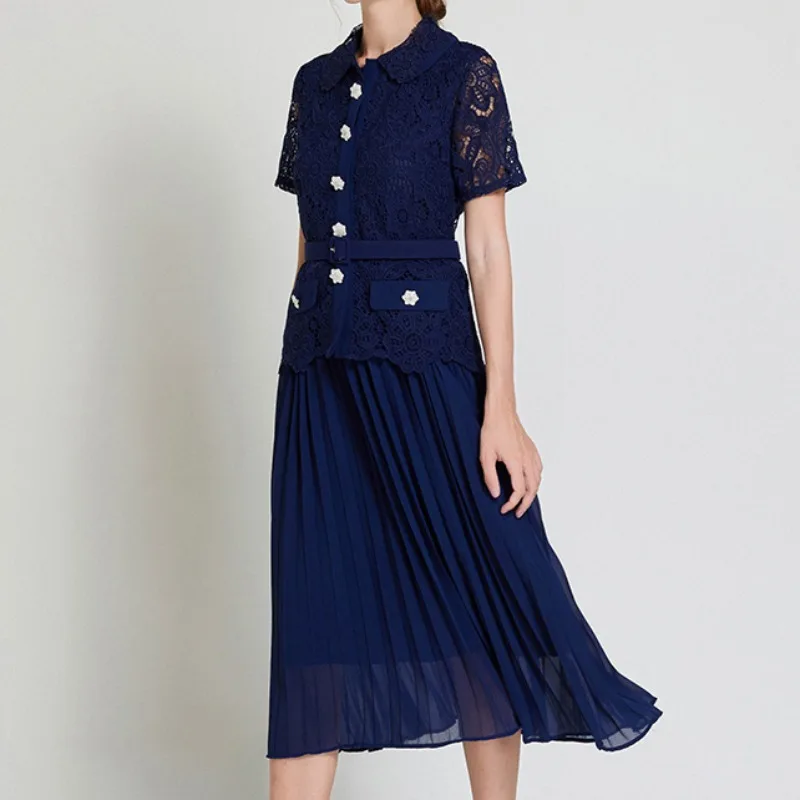 Роскошный темно-синий женский комплект из двух предметов кружевной элегантный