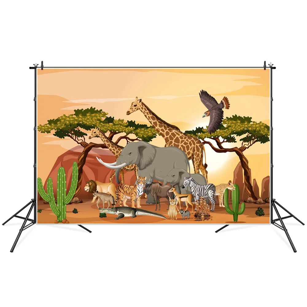 

Dusk Gobi Animals Safari Party Decoration Photography Backgrounds Custom Rocks Tree Cactus Baby Kid Zoo Birthday Photo Backdrops