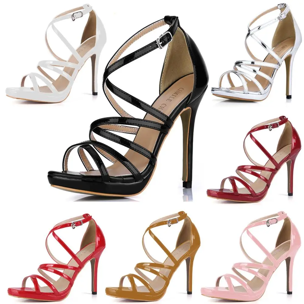 

CHMILE CHAU Sexy Wedding Bridals Party Shoes Women Open Toe Thin High Heels Gladiator Rome Buckle Lady Heeled Sandals 0640A-4b
