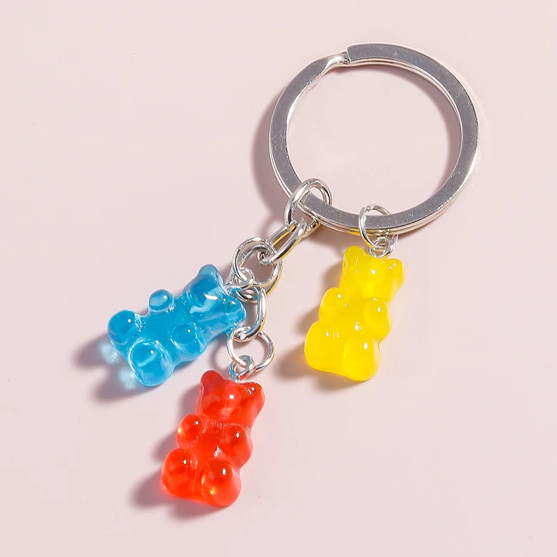 

Cartoon Candy Colors Bear Keychain DIY Handmade Resin Animal Pendants Key Chain for Women Men Students Bag Car Key Jewelry Gifts