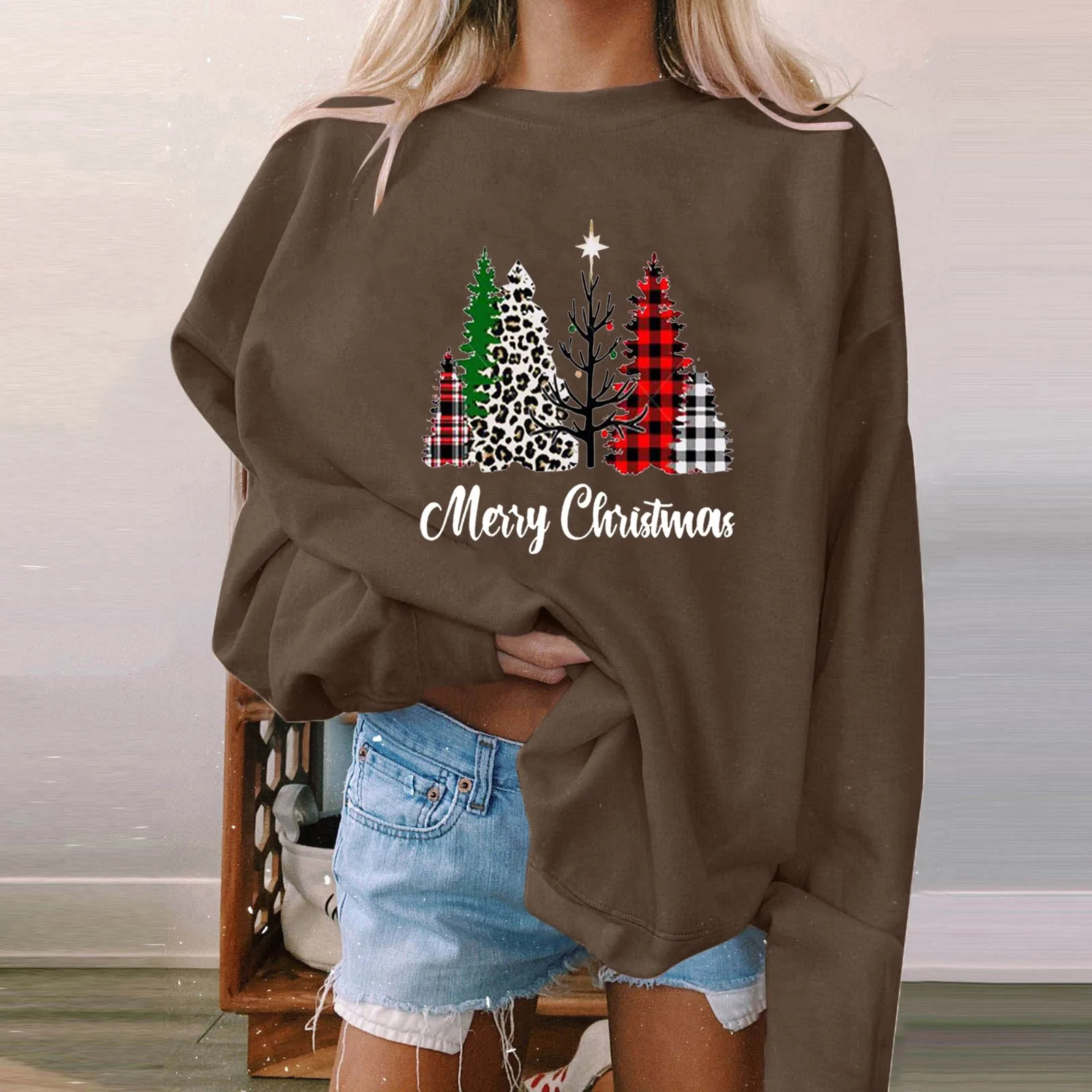 

Tunic Zip Hoodie Women Christmas Womens Round Neck Long Sleeve Solid Sweatshirts Casual Cute Tops Loose Fashion Fall Shirt