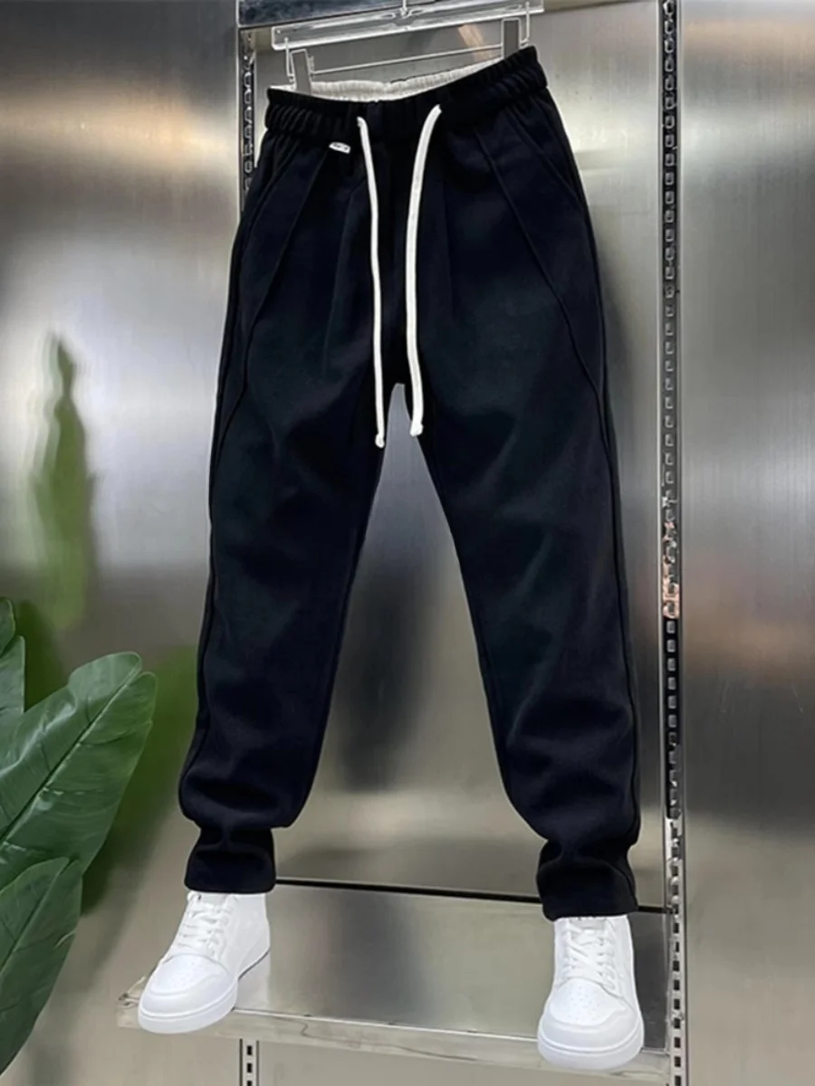 Осенне-зимние новые уличные модные утолщенные брюки с завязками на щиколотке