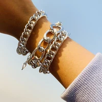 3pcsset retro thick cuban curb chunky bracelet womens fashion trendy cross bracelets aluminum chain glamour girl jewelry