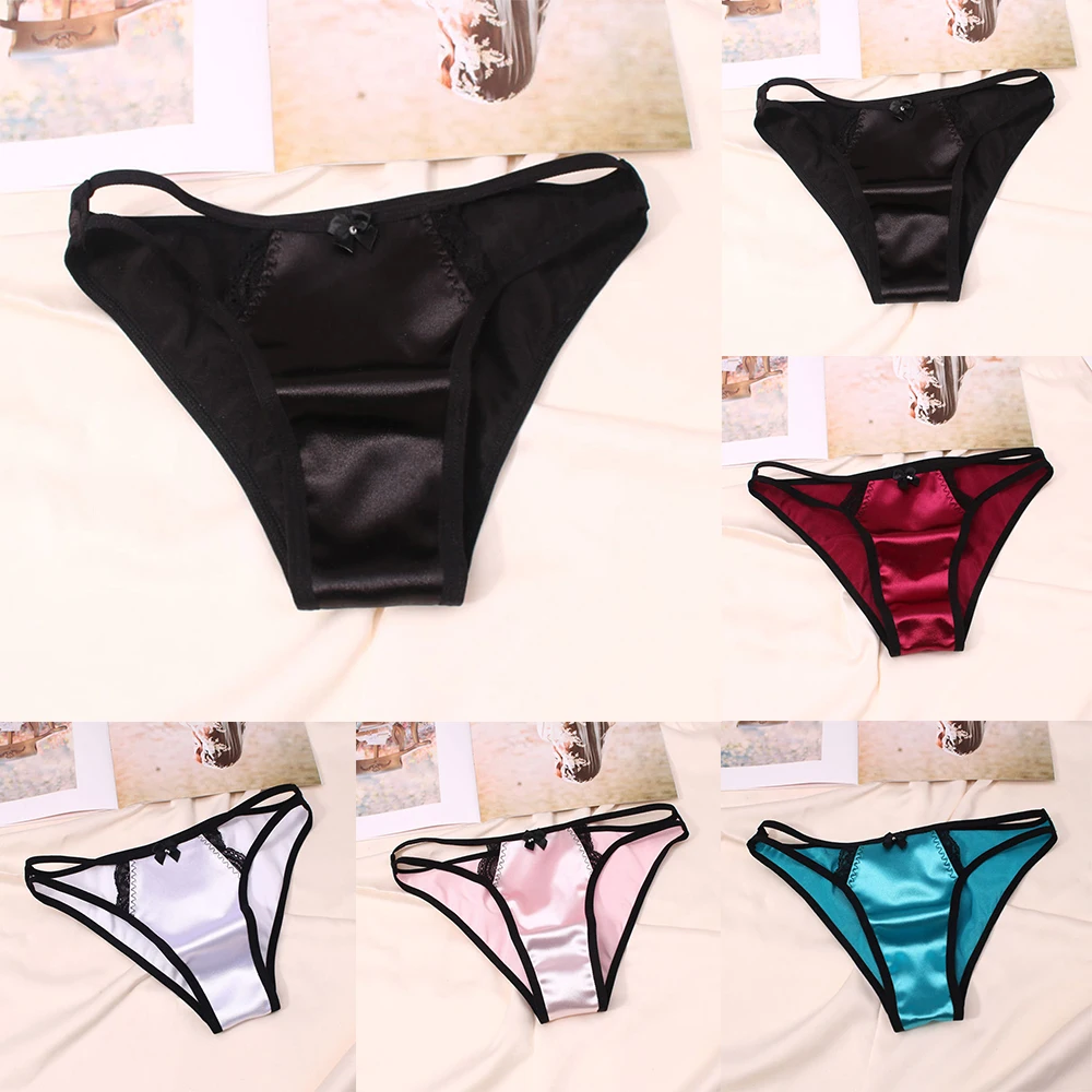 Sexy Lace Thong Women Low Waist Panties Underwear Silk Satin Ladies Lingere Panty Underwear Womens G String