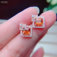 meibapj natural fanta garnet gemstone square stud earrings real 925 silver orange stone fine charm jewelry for women