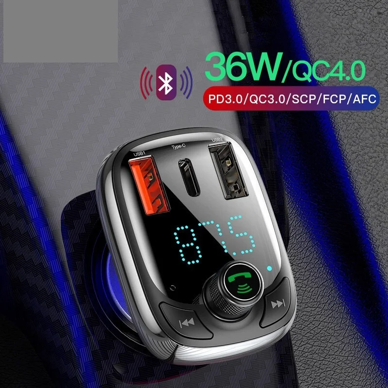 

Baseus Car Charger FM Transmitter Bluetooth 5.0 MP3 Player Handsfree FM Modulator Quick Charge 4.0 PD 3.0 USB Charger Car Gadget