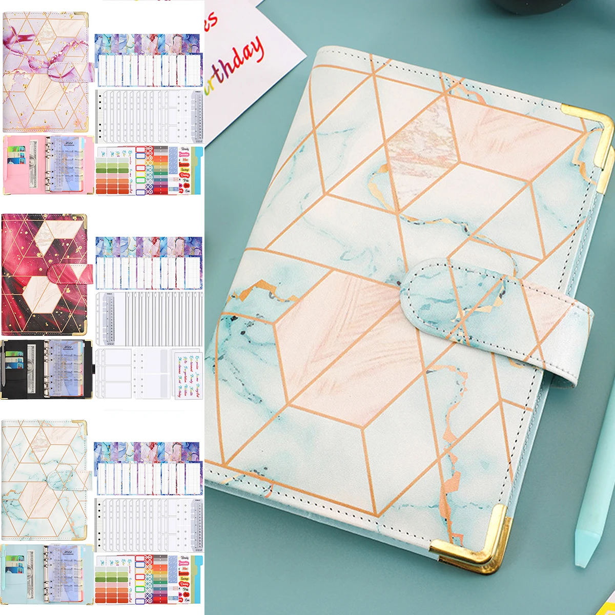 

A6 Budget Ring Binders Set Money Saving Wallet Organizer Binder PU Budget Planner with 12 Budget Stickers Ruler Sheets Labels