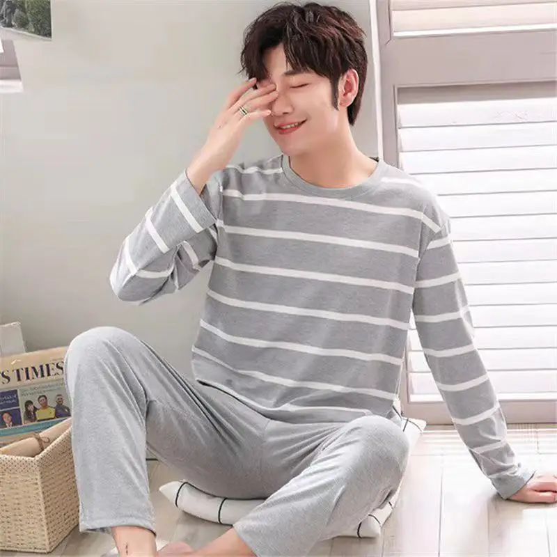 Pajamas Men's Long Sleeve High Quality Autumn Winter Spring Autumn Men's Pajamas Casual Homewear Set