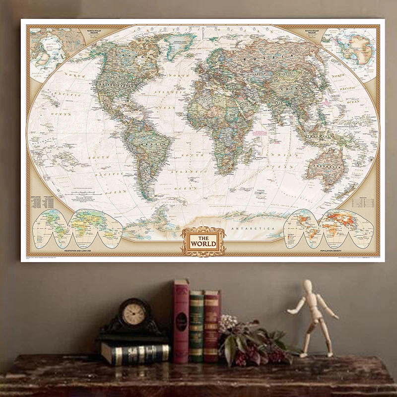 

150*90cm Vintage Map of The World Wall Art Poster Decorative Unframed Prints Classroom Supplies Living Room Home Decor