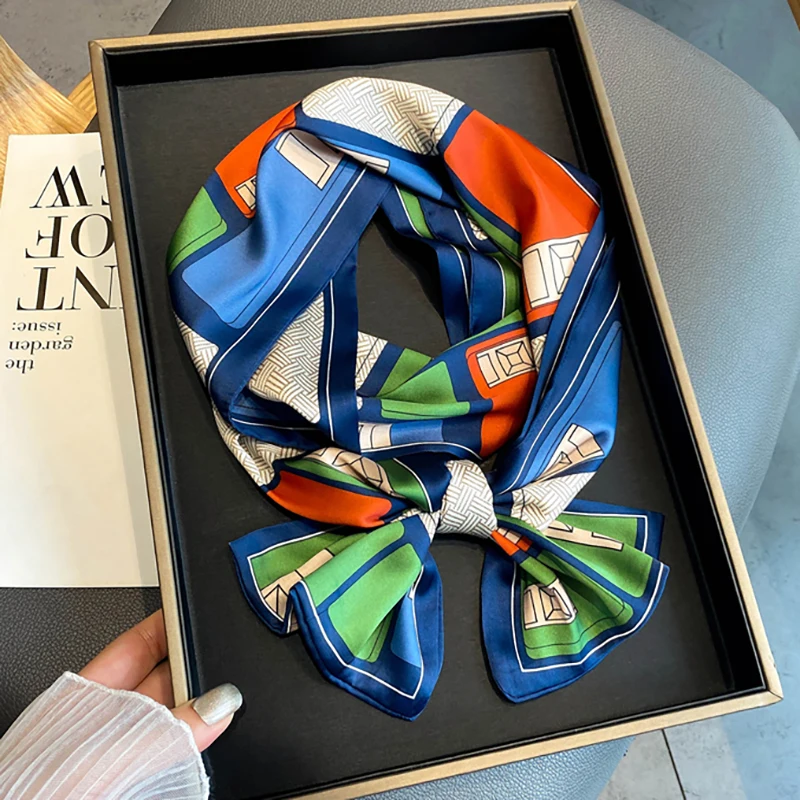 Классический атласный Шелковый тонкий шарф с принтом для женщин дизайнерские