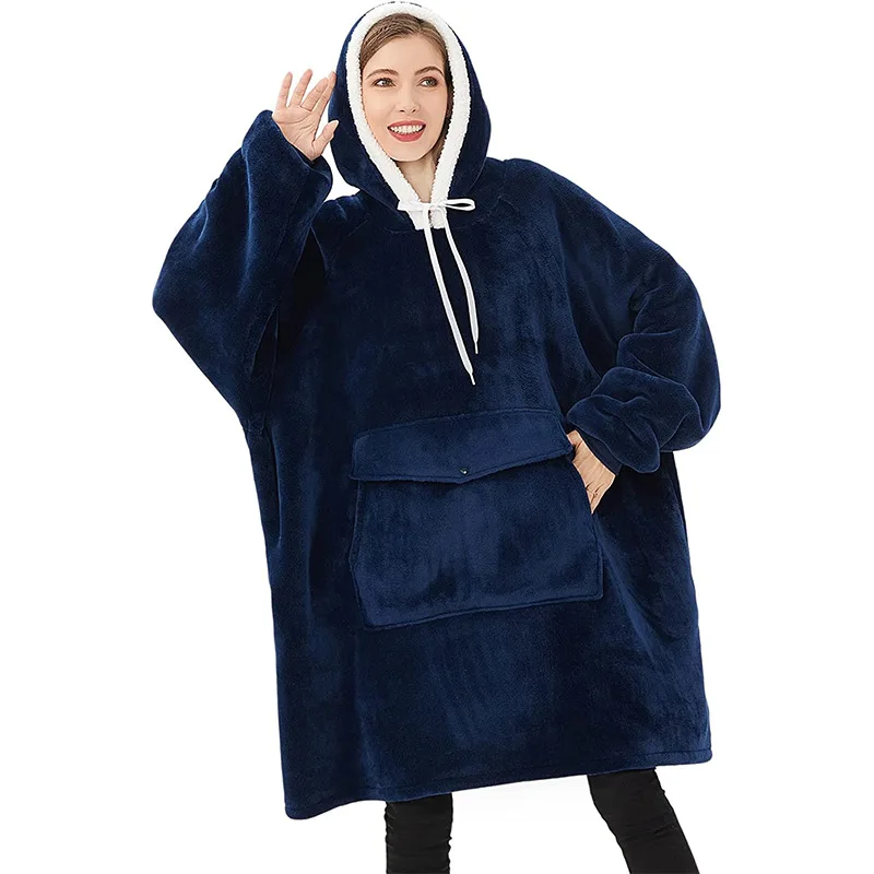 Winter Blanket Hoodie Women Soft Warm Thicken Sweatshirt Fleece Giant TV Blanket With Sleeves Pullover Wearable Blankets