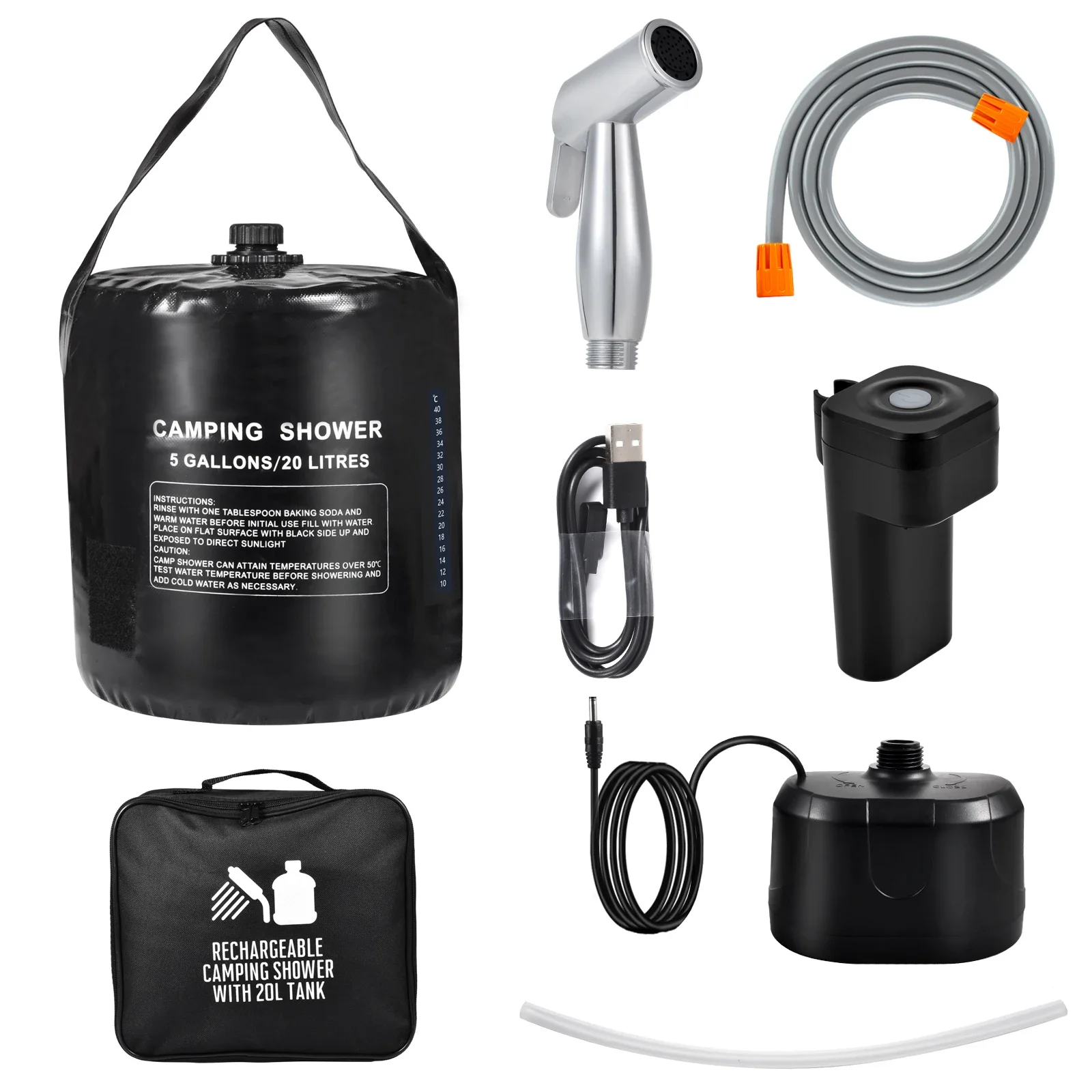 2024 Новый портативный походный душ душевой насос USB аккумуляторные батареи