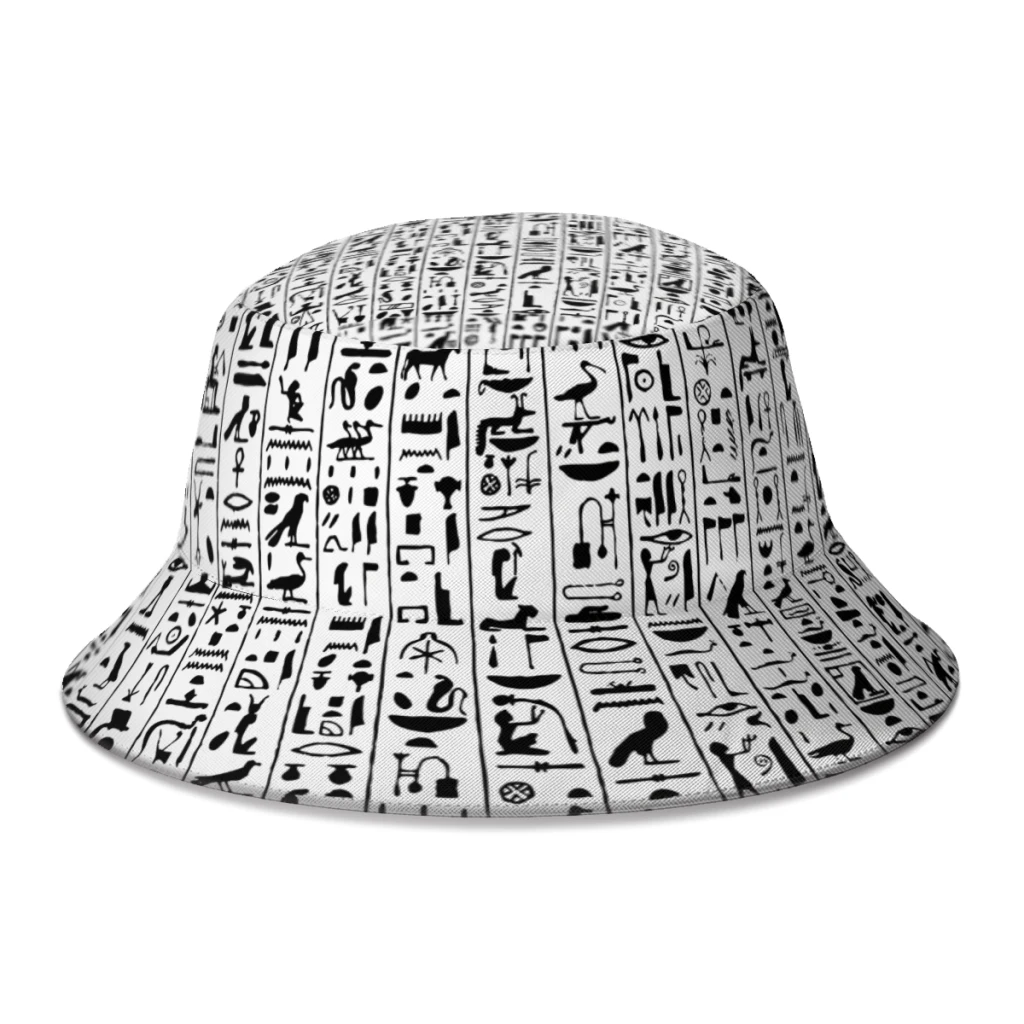 

New Summer Hieroglyphics Egyptian Bucket Hat for Women Men Outdoor Travel Foldable Bob Fishing Fisherman Hat Panama Gorros