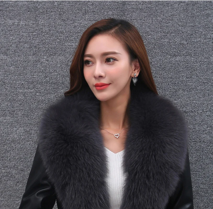Autumn and Winter Pu Faux Fur Collar Stitching Women's Fashion Solid Color Jacket Ladies Elegant Lace-up Jacket Women Ladies