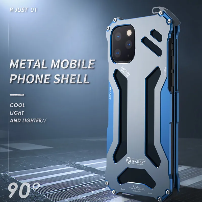 R-just Gundam Luxury Metal Armor Case For Iphone 14 Plus 13 12 Mini 11 Pro xs Max Protect Cover Hard Shockproof Coque