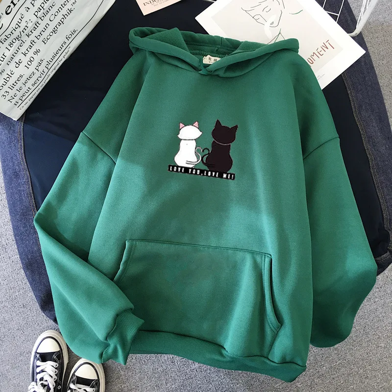 

2022 Streetwear Hoodies Women Sweatshirt Autumn Spring Long Sleeve Harajuku Cute Cat Print Female Casual Pullover sudadera mujer