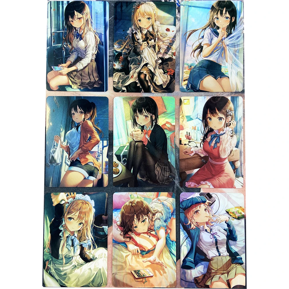 

9Pcs/set Anime Girls Flash Cards Acg Sexy Kawaii Maid Uniform Jk Student Black Stockings Otaku Girl Collection Cards Gift Toys