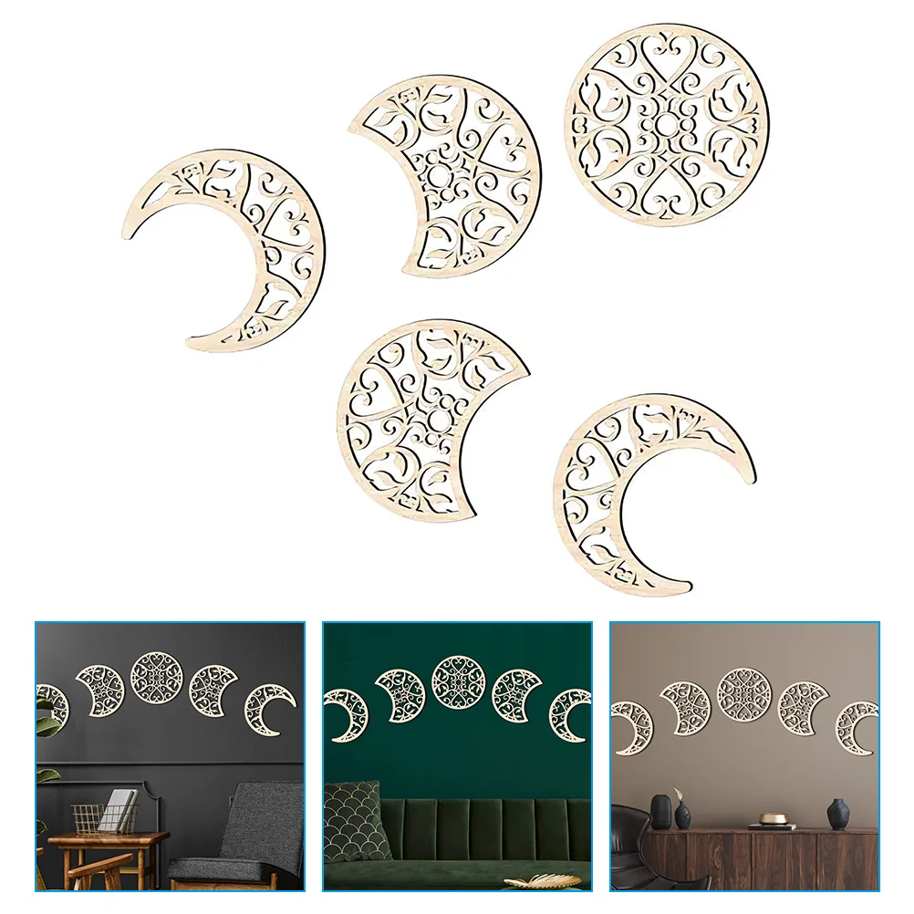 

5 Pcs Moon Phase Wood Chip Decoration Garland Wall Ornament Decorations DIY Hanging Decors Durable