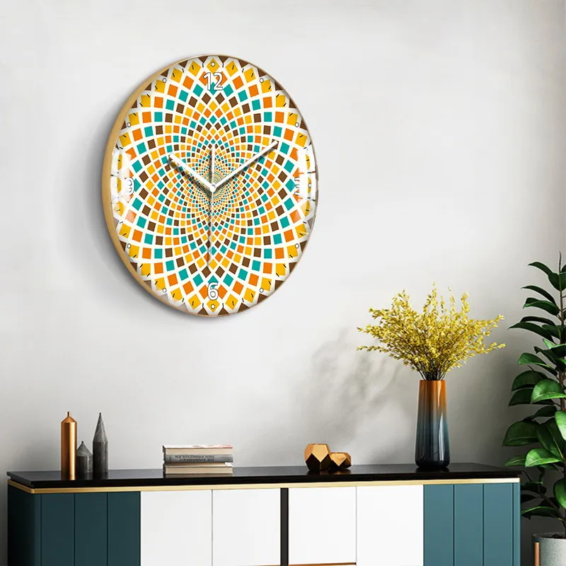 

Nordic Morocco Decorative Clock Ethnic Style Glass Bohemian Pattern Wall Clock Mute Home Wall Clocks