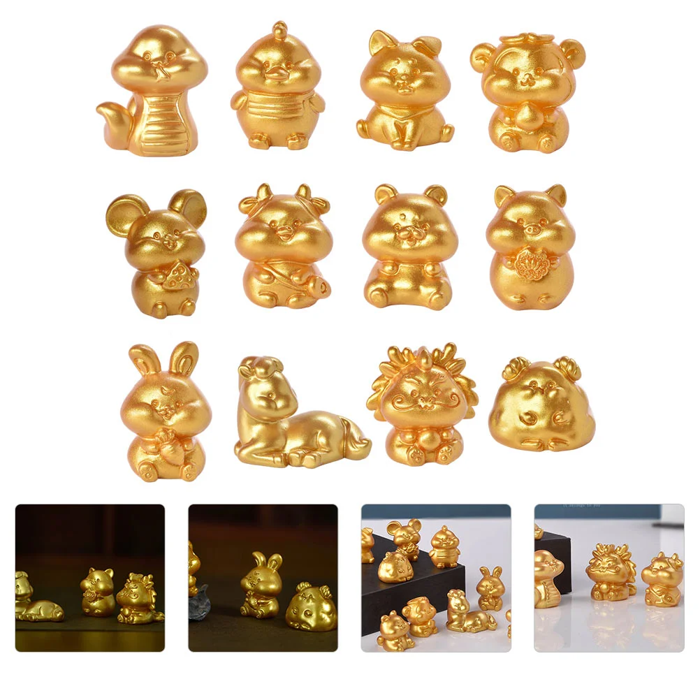 

12 Pcs Car Accessories Interior Resin Chinese Zodiac Figurines Parts Keychain Statue Set Ornaments
