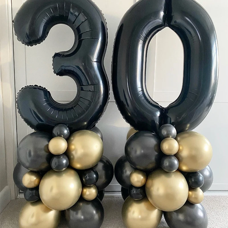 59pcs 30 40 50 60 Number Foil Ballons Happy 30th Birthday Black Gold Latex Balloon Adult Birthday Party Decoration Globos Suppli