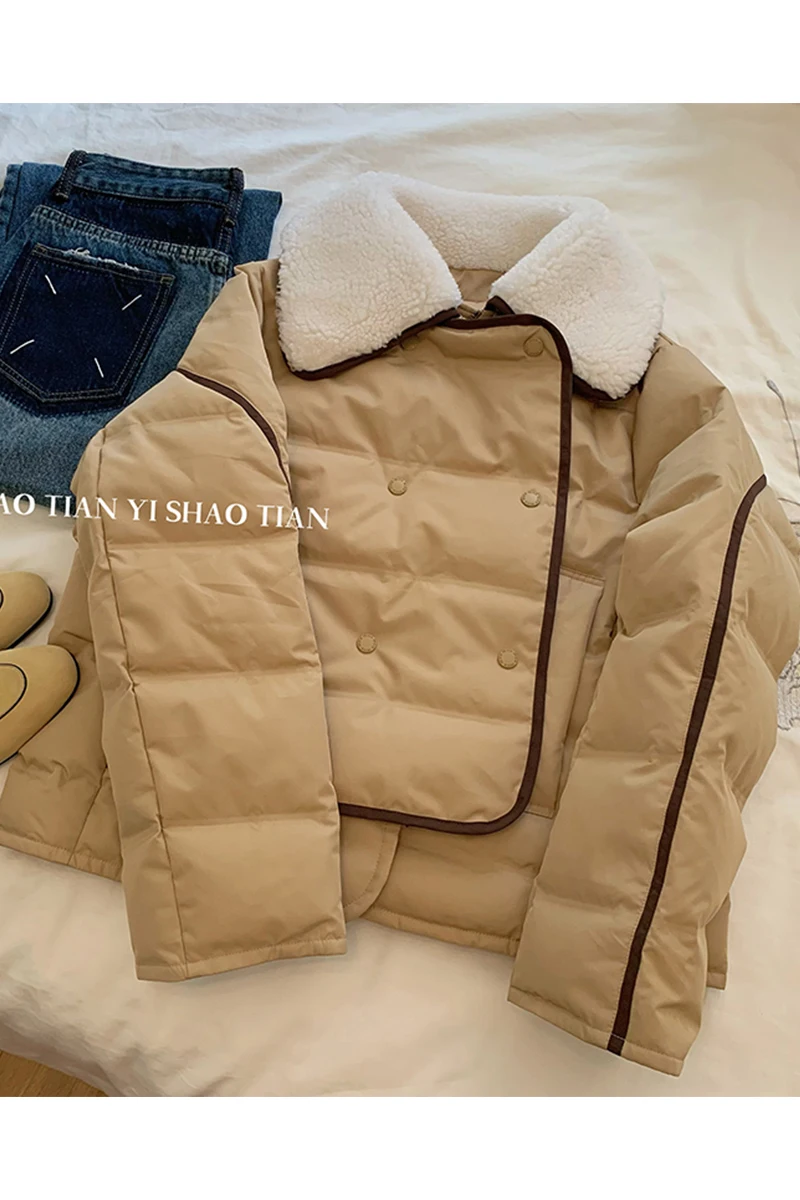 Новинка зимы 2022 кожаная Роскошная меховая пуховая короткая куртка с принтом для