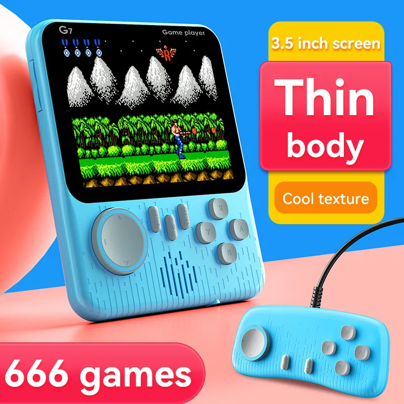 

666 Games Mini Ultra-thin Handheld Game Console 3.5 Inch Large Color Screen G7 Classic Game Console Play for Two